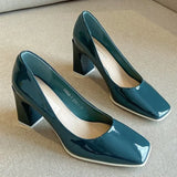 2022 Fashion Patent Leather Pumps for Women Spring Square Toe High Heel Shoes Woman Shallow Mouth Office Ladies