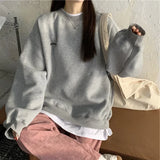 Splicing Pullover Women Autumn Winter Fleece Thick Korean Version Oversized Hoodies O Neck Long Sleeve Girl