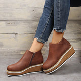 Women's Autumn Boots Round Toe Comfortable Platform Shoes Non-Slip Casual Lady Ankle Boots Side Zip Retro Female Mujer