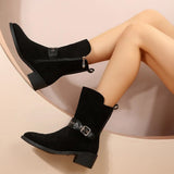 Frosted Western Cowboy Boots Women's Thick Heel Ankle Boots Retro Square Head Brown High Heel Dirt In The Wind Autumn And