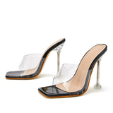 Female Summer Outside Wearing Crystal Transparent Dew Toe Fine Heel Model Show Fashion Cool Drag Super High