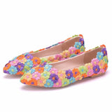 Breakj Bridal Shoes Handmade Wedding Shoes Color Flat-Soled Wedding Shoes Bridesmaids Performance Flat Heel Single
