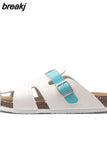 2023 New Summer Buckle Cork Slipper Casual Women Mixed Color Beach Outside Non-slip Closed Toe Cut-outs Slides