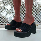 Summer New Fashion Plus Size Fish Mouth Wedge Heel Platform Round Head Women's Slippers Womens Luxury Peep Toe