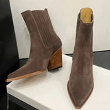 Breakj Frosted Ankle Boots Women Thin Thin Boots 2024 New Autumn And Winter Thick Heel Single Boots Retro Pointed Western