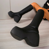 Women Shoes on Platform Knee High Long Woman Wedges Gothic Stripper Chunky Heels Sexy Tights Winter Zip Up Free