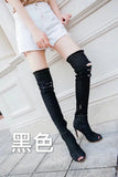 2017 New Fish Mouth Cow Carefully Follow The Knee Boots With The Same Thin Leg Elastic Sandals In