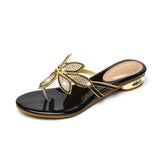 Version Sandals Women's Water Drill Sandals Slippers Summer Pinch Slippers Temperament Flat-Soled Fashion Crystal Herringbone