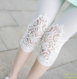 Fitness Leggins Short Leggings Women Summer Lace Floral Female Casual Capris Hollow Out Slim White