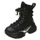 White Chunky Platform Motorcycle Boots Woman Thick Bottom Punk Gothic Shoes Woman 2023 Fashion Lace Up Ankle