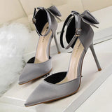 Shoes Bow Woman Pumps Silk High Heels Women Shoes Stiletto Red Wedding Shoes Women Heels Women Sandals Free