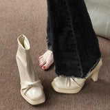 Breakj With Thick Bottom Height Small Ankle Boots Women 2025 Autumn New Square Bows Short Boots French Elegant Thin Skin