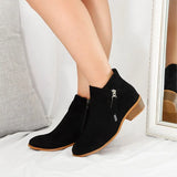 Boots Autumn PU Leather Chunky Heels Ankle Boots Fashion Pointed Toe Short Boot Zipper Casual Winter Boots Plus Size