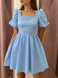 Elegant Square Neck A-line Skirt Dress Fashion Solid Textured High Waist Pleated Dress Sexy Backless Strap Party Dress