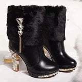 Women Fashion Sweet White Winter Warm Boots Ladies Casual Comfortable Fur Boots Female High Quality High Heel Boots