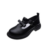 Leather Mule Shoes Loafers Black Buckle Strap Round Toe Thick Heels Platform Elegant Female Moccasins Mules Femme