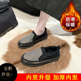 Large Size Women's Shoes Water Drill Woolen Shoes Women's Thick-Soled Muffin Shoes Round Head Comfortable Single Shoes Fashion Love