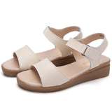 Breakj Cow Skin Slope Heel Sandals Women Korean Version Of Fashion Magic Sticky Beach Sandals One-字字 Heel Mother