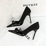Breakj Korean Version Of Fashion Pedicure Delicate Show Thin Heel High Heel Shallow Pointed Bow Single Shoes Women's High
