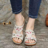 Breakj Summer New Women's Shoes Hollow Flowers Embroidered Sandals Slopes And Large-Size Women's