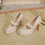 Square Head Thick With The Spring Of 2024 New Waterproof Platform Fashion One-Word Button Female High