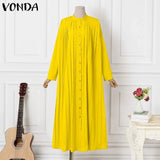 Bohemian Summer Dress 2022 VONDA Vintage Women Sundress Long Sleeve Button Up Dress Autumn Holiday Loose Long Shirt