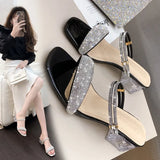 Breakj New Summer With High-Heeled Sandals Water Dew Toe Shows Coarse And High Square Head Lady Legs