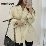 Women Autumn Winter Wool Coats With Belt Casual Turn Down Collar Long Sleeve Pocket Outerwear Female Elegant Office
