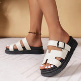 New Large-Size Slippers Women's Thick Background Buckle Solid Color Casual Cold