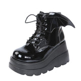 Breakj New Dark Gothic Wing Slope And Short Boots Female Large Size Martin Boots Thick Bottom Boots Demonia
