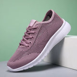 Women Sneakers 2021 Breathable Mesh Light Lace Up Flat Casual Sport Running Shoes Woman Purple Pink White Tennis