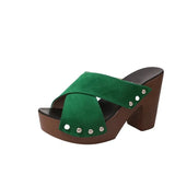 Women Sandals 2022 New Square High Heel Platform Flock Casual Rivet Pumps Peep Toe Female Elegant Ladies Shoes Zapatos De
