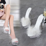 Breakj Maomao Sexy Super High Heels 15CM Thin Heel Waterproof Table Slippers Transparent Crystal Shoes Wedding Shoes Banquet High