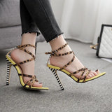 Leopard Color Matching Sexy Fashion Pointed High-heeled Sandals Large Size Women's Shoes