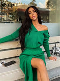 Casual Green Long Dress Women 2021 Knitted Fashion 2021 Winter V Neck Sexy Party Club Slit Bodycon Sweater Shirt