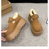 Breakj Women's Shoes Winter Female Cotton Shoes Pure Color British Style Fashion Versatile Thick Platform Increased Warm Student Commuting