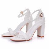 Breakj Cm Thick Heel With Sandals Female Fish Mouth Exposed Toe Square Sandals Pure White Wedding