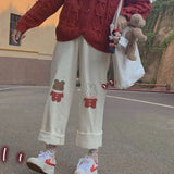 Japanese soft girl cute bear rabbit student Korean version loose wild casual straight nine-point wide-leg pants