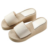 Women's Slippers Hemps Wedge Heels Non-slip Outside Ladies Slides Korean Style Sweet Girl Female Shoes Sandals 2021
