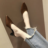 Breakj Summer New Korean Version Of Pointed Head Half Drag Pointed Head Thick Heel Slippers High Heels Women's