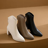 New Korean Version Of Large Size Short Tube High Heel Rear Zipper Fashion V Mouth Low