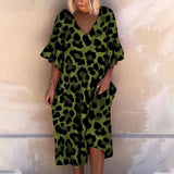 Women Office Autumn V Neck Loose Boho Dress 2022 Summer Short Sleeve Maxi Beach Dresses Elegant Leopard Print Long Party