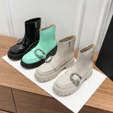 Bacchus Buckle Ankle Boots 2021 Autumn Winter Thick Bottom Martin Boots Short Tube Women's Patent Leather Platform