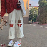 Japanese soft girl cute bear rabbit student Korean version loose wild casual straight nine-point wide-leg pants