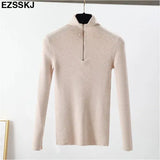 Zipper Sweater Women Turtleneck Solid spring autumn female Knitted sweater Pullovers long Sleeve chic Soft Jumper
