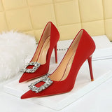 Breakj Fashion Banquet High-Heeled Shoes Women's Shoes Fine Heel Ultra High Heel Shallow Mouth Pointed Water Diamond Buckle Single Shoes