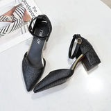 Summer Women's Fashion All-match Temperament Formal Women's Sandals Solid Color Baotou Square Heel Buckle High Heels