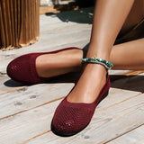 Breakj Solid-Colored Round Head Flying Flat Sole Single Shoes Women's Casual Breathable Hollow Knitted Lazy Working Shoes