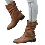 Breakj Autumn And Winter Martin Boots Belt Buckle Large Size Cylinder Cylindrical Women's Leather