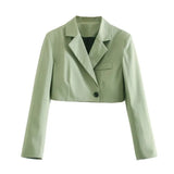 Elegant Green Skirt Suits Women 2021 Fashion Cropped Pocket Notched Blazer Buttons Asymmetrical Mini Skirts Female